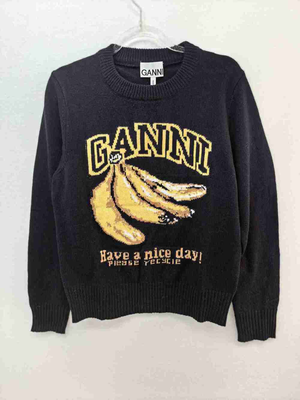 GANNI Black Vintage Banana Logo Long Sleeve Knitted Jumper